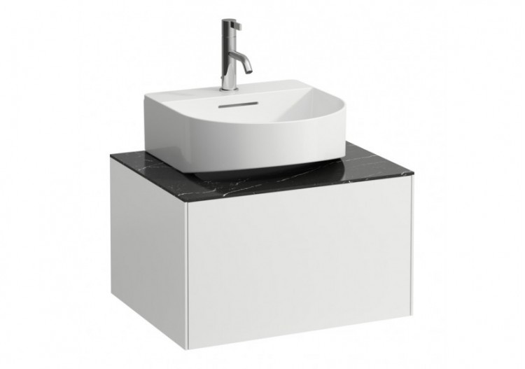 Meuble sous lavabo 1 tiroir Sonar Blanc mat, plan noir Marquina 575 x 455 x 340 mm - H4054310341431 - Laufen