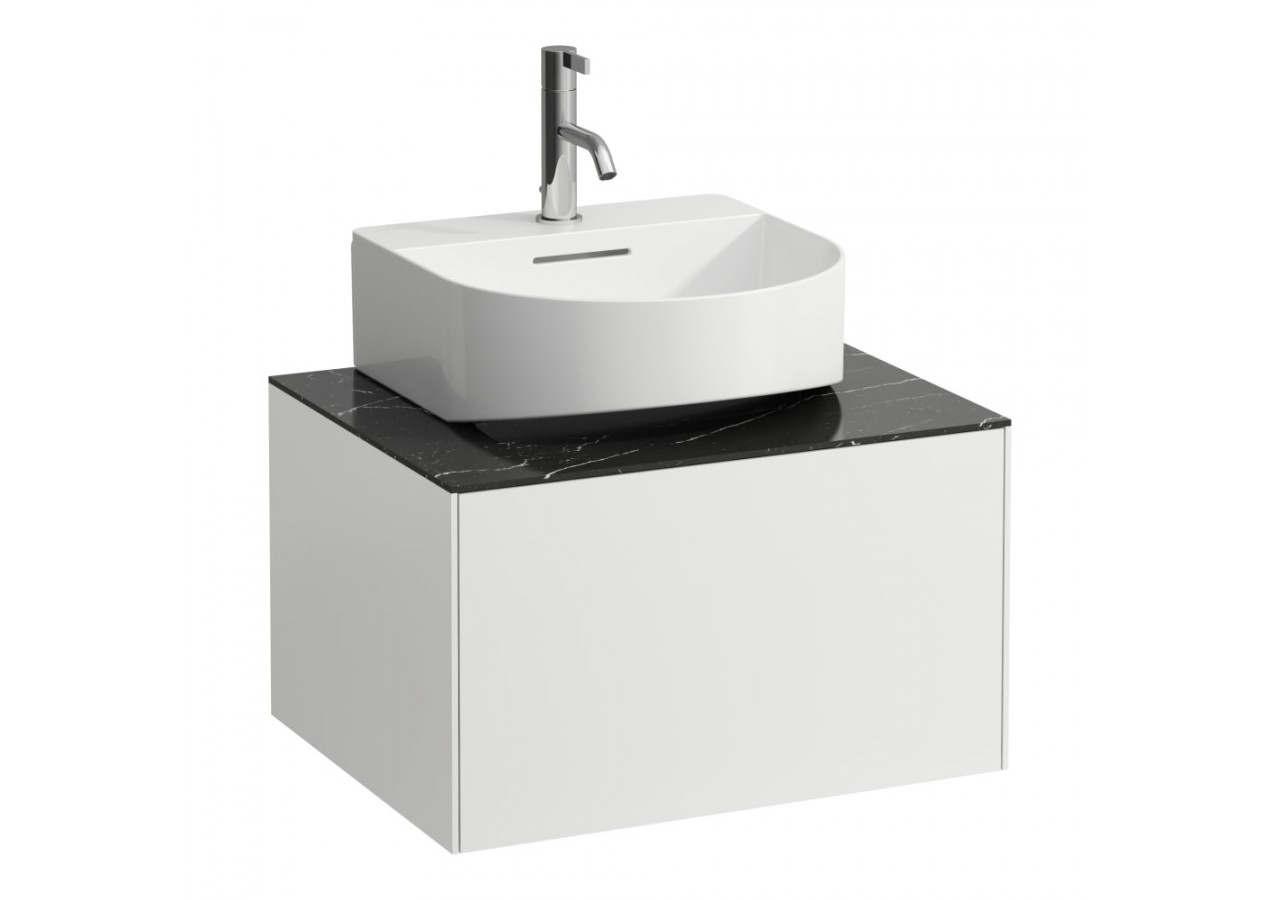 Meuble sous lavabo 1 tiroir Sonar Blanc mat, plan noir Marquina 575 x 455 x 340 mm - H4054310341431 - Laufen