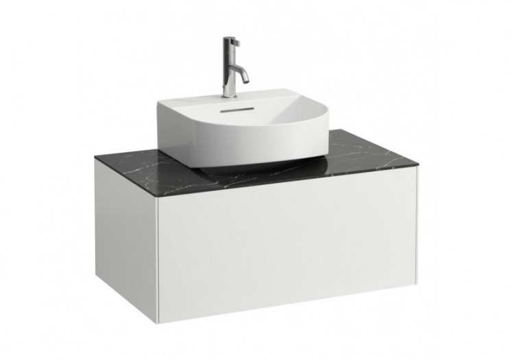 Meuble sous lavabo 1 tiroir Sonar Blanc mat, plan noir Marquina 775 x 455 x 340 mm - H4054410341431 - Laufen