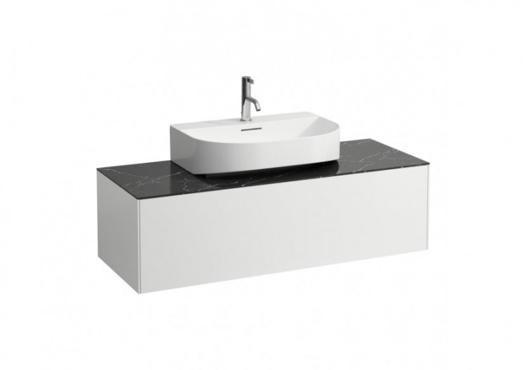 Meuble sous lavabo 1 tiroir Sonar Blanc mat, plan noir Marquina 1175 x 455 x 340 mm - H4054510341431 - Laufen