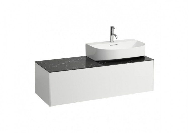 Meuble sous lavabo 1 tiroir Sonar Blanc mat, plan noir Marquina 1175 x 455 x 340 mm - H4054530341431 - Laufen