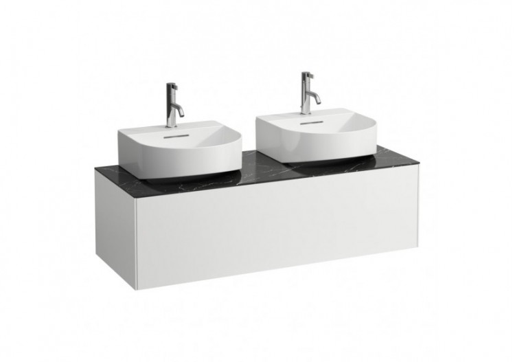 Meuble sous lavabo 1 tiroir Sonar Blanc mat, plan noir Marquina 1175 x 455 x 340 mm - H4054540341431 - Laufen