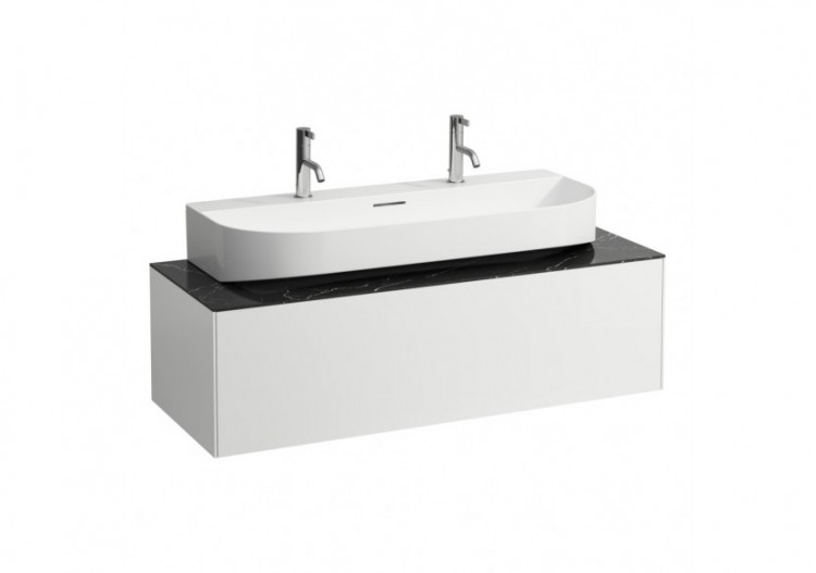 Meuble sous lavabo 1 tiroir Sonar Blanc mat, plan noir Marquina 1175 x 455 x 340 mm - H4054610341431 - Laufen