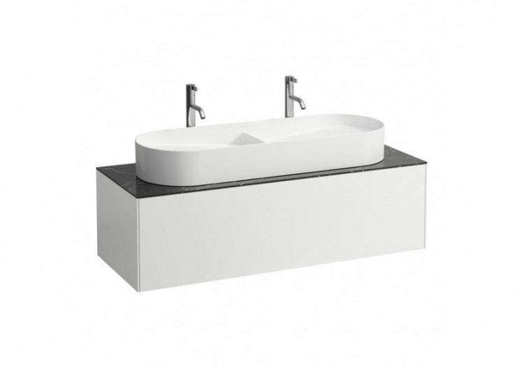 Meuble sous lavabo 1 tiroir Sonar Blanc mat, plan noir Marquina 1175 x 455 x 340 mm - H4054710341431 - Laufen