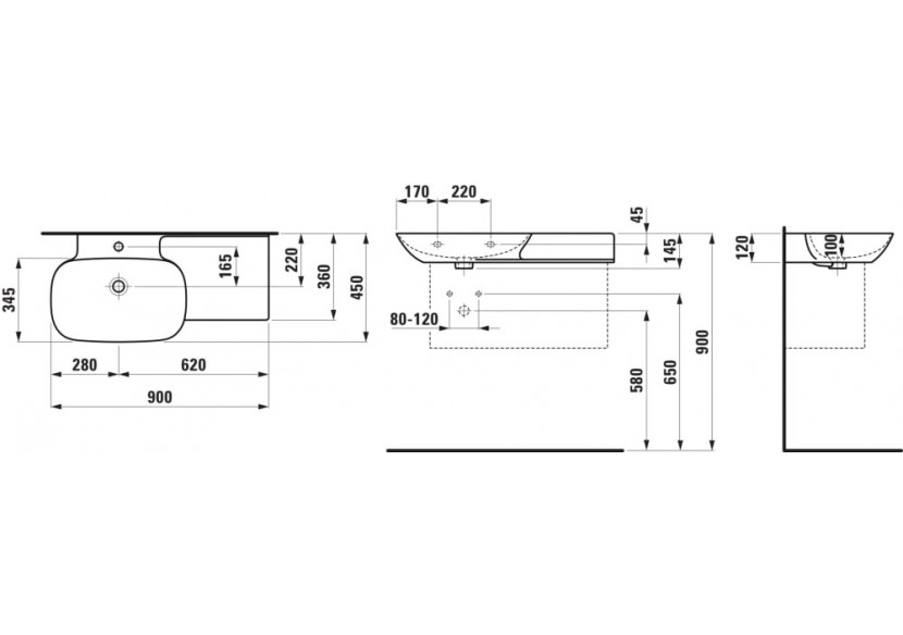 Lavabo mural ou à poser sur meuble Ino Graphite mat 900 x 450 x 145 mm - H8133027581091 - Laufen