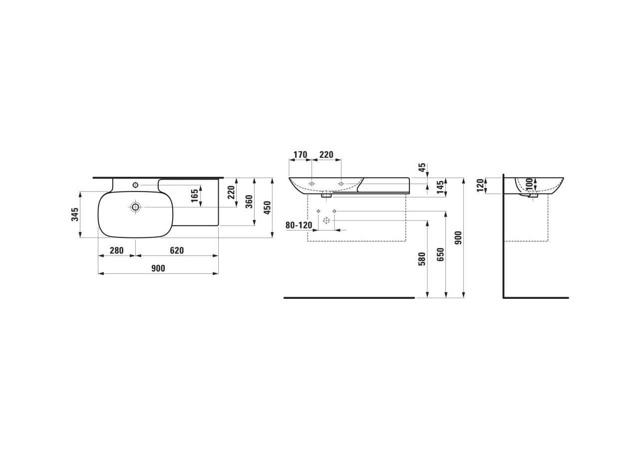 Lavabo mural ou à poser sur meuble Ino Graphite mat 900 x 450 x 145 mm - H8133027581121 - Laufen