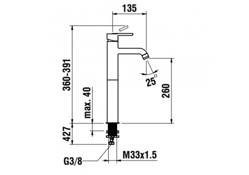 Mitigeur de lavabo réhaussé cartouche Eco+ bec fixe Lua - H3110880811201 - Laufen