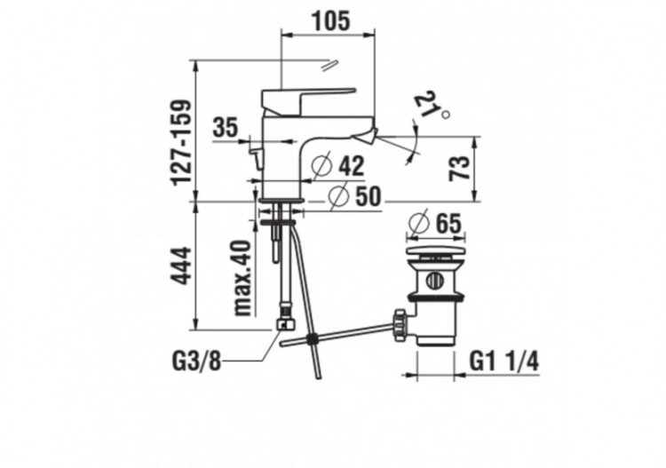 Mitigeur de bidet bec fixe vidage Neja - H3415110041111 - Laufen 2