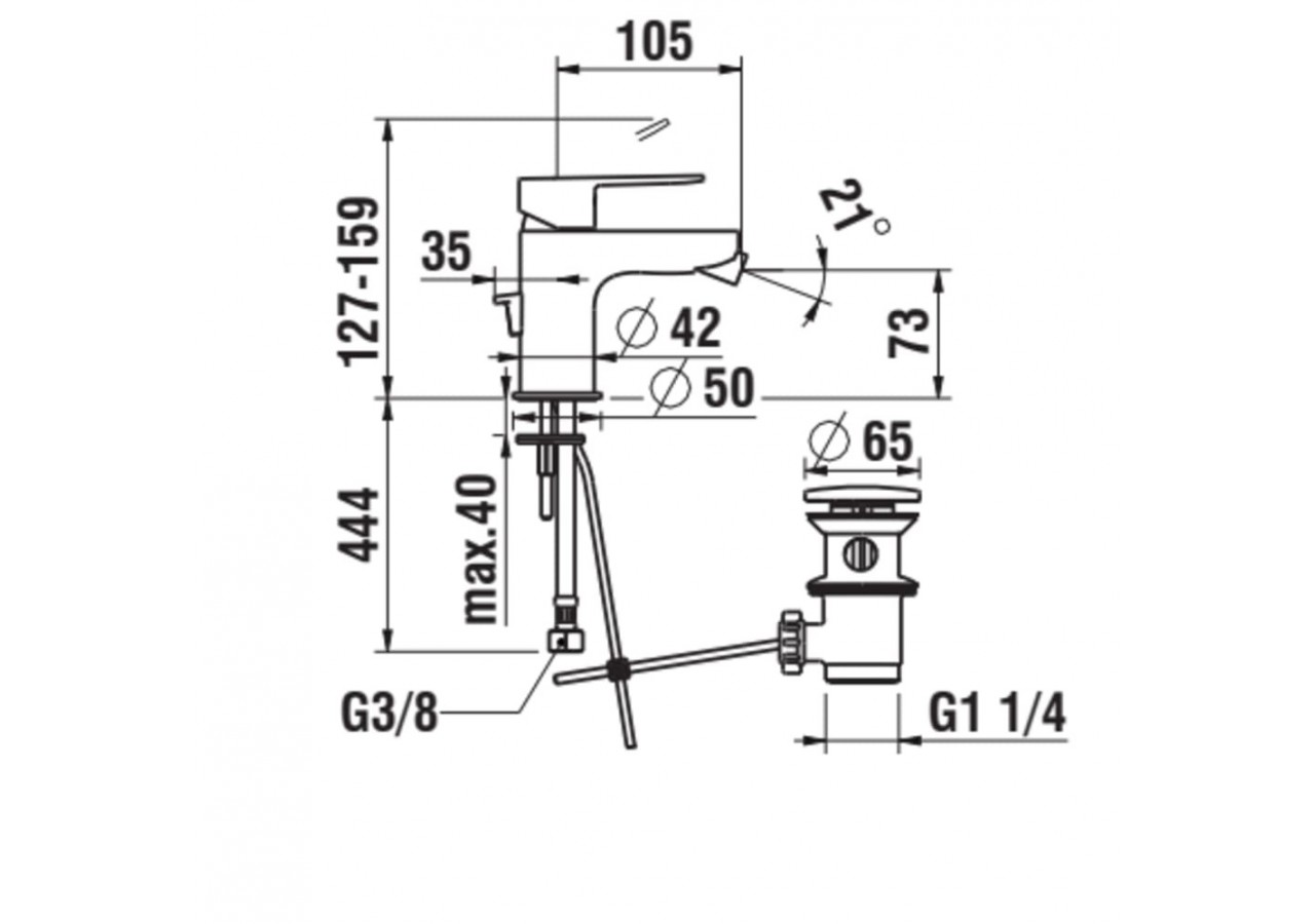 Mitigeur de bidet bec fixe vidage Neja - H3415110041111 - Laufen