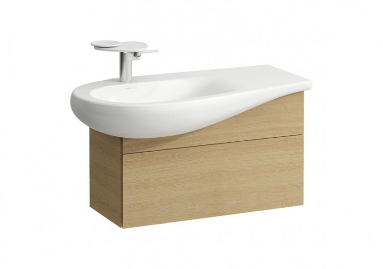 Meuble sous lavabo 900 1 tiroir découpe siphon gauche Alessi Chêne clair 730 x 320 x 355 mm - H4304010972501 - Laufen