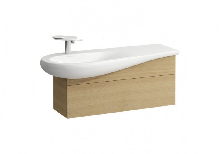 Meuble sous lavabo 1200 1 tiroir découpe siphon gauche Alessi Chêne clair 995 x 320 x 340 mm - H4304210972501 - Laufen