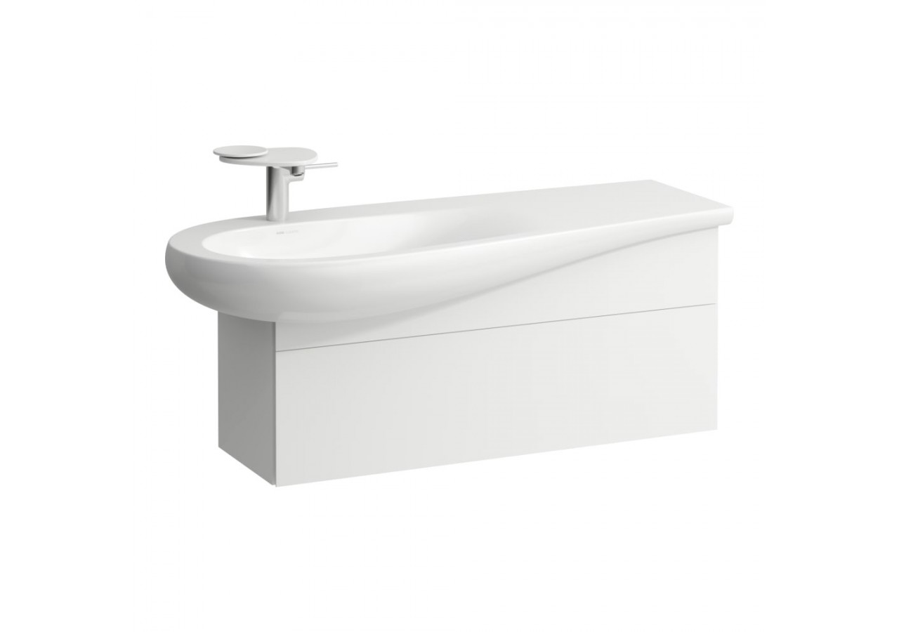 Meuble sous lavabo 1200 1 tiroir découpe siphon gauche Alessi Blanc mat 995 x 320 x 340 mm - H4304210972601 - Laufen