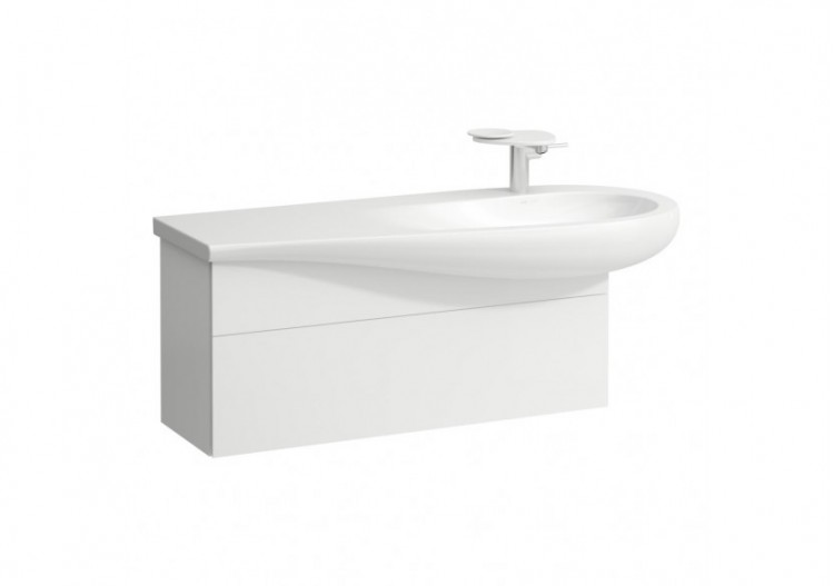 Meuble sous lavabo 1200 1 tiroir découpe siphon à droite Alessi Blanc mat 995 x 320 x 340 mm - H4304310972601 - Laufen