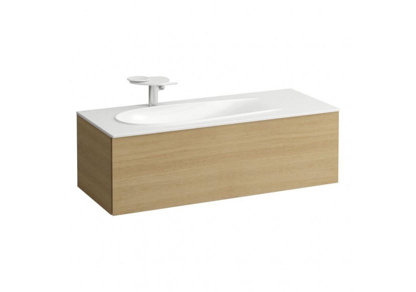 Meuble sous lavabo 1200 1 tiroir découpe siphon gauche Alessi Chêne clair 1195 x 490 x 365 mm - H4304410972501 - Laufen