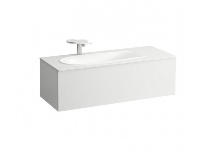 Meuble sous lavabo 1200 1 tiroir découpe siphon gauche Alessi Blanc mat 1195 x 490 x 365 mm - H4304410972601 - Laufen