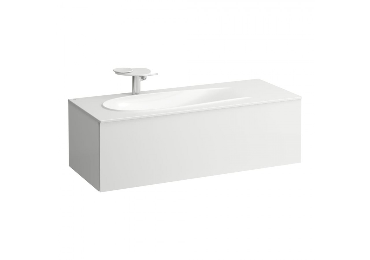 Meuble sous lavabo 1200 1 tiroir découpe siphon gauche Alessi Blanc mat 1195 x 490 x 365 mm - H4304410972601 - Laufen