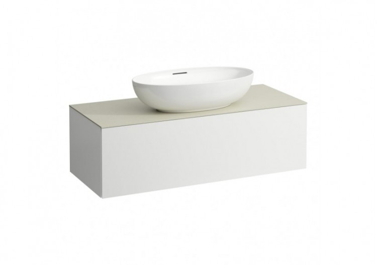 Meuble sous vasque 1200 1 tiroir découpe centrale Alessi Blanc mat 1200 x 500 x 370 mm - H4313150972601 - Laufen