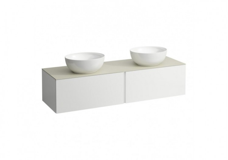 Meuble sous vasque 1600 2 tiroirs découpe gauche et droite Alessi Blanc mat 1600 x 500 x 370 mm - H4313540972601 - Laufen