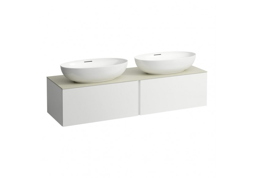 Meuble sous vasque 1600 2 tiroirs découpe gauche et droite Alessi Blanc mat 1600 x 500 x 370 mm - H4313570972601 - Laufen