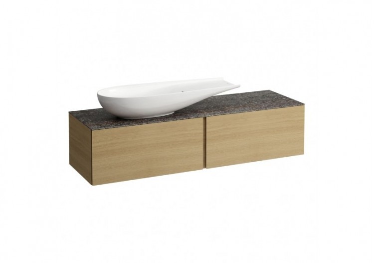 Meuble sous vasque 1600 2 tiroirs découpe à gauche Alessi Chêne clair 1600 x 500 x 370 mm - H4323440972501 - Laufen