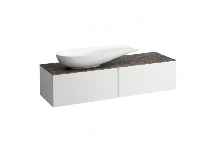 Meuble sous vasque 1600 2 tiroirs découpe à gauche Alessi Blanc mat 1600 x 500 x 370 mm - H4323440972601 - Laufen