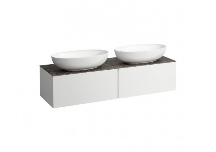 Meuble sous vasque 1600 2 tiroirs découpe gauche et droite Alessi Blanc mat 1600 x 500 x 370 mm - H4323540972601 - Laufen