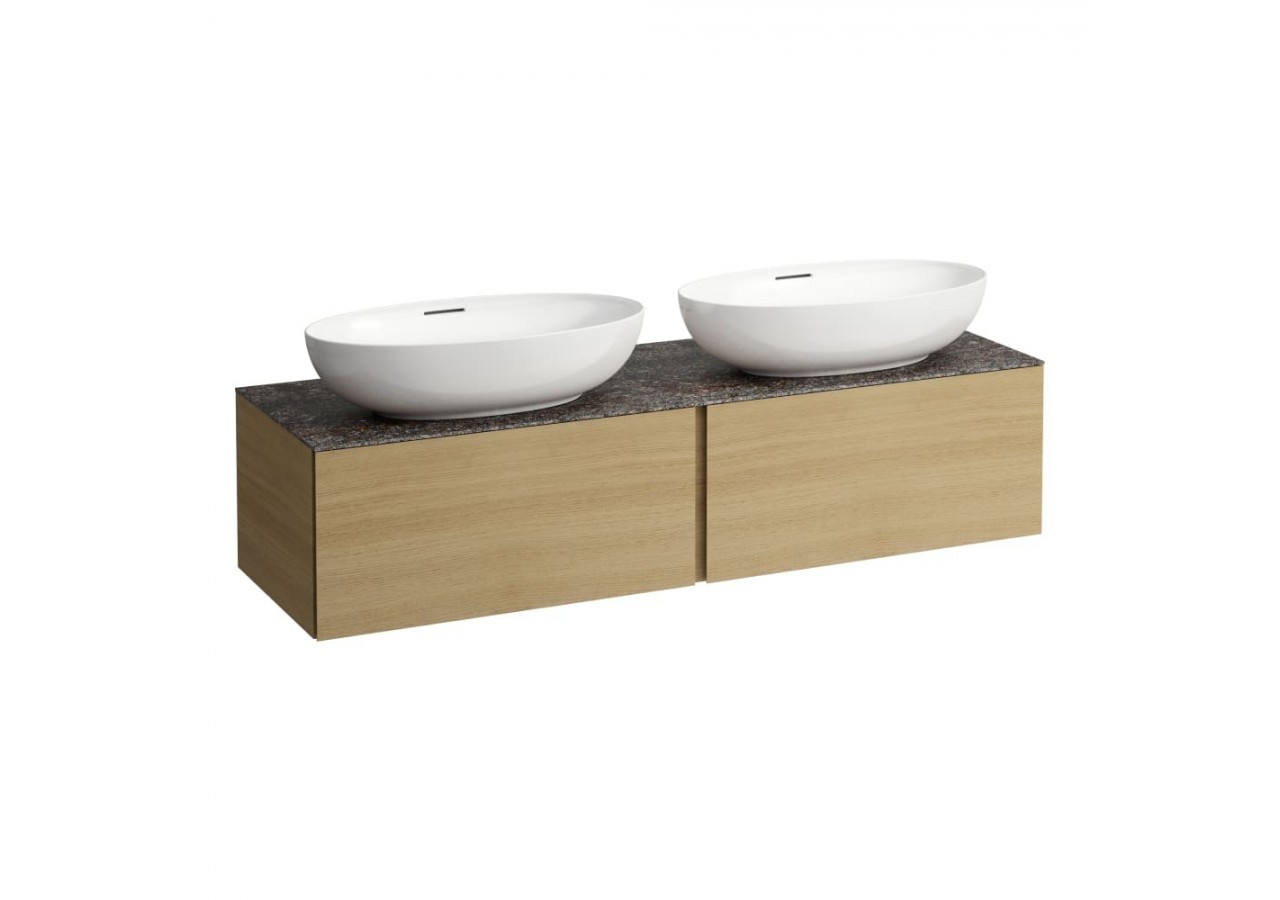 Meuble sous vasque 1600 2 tiroirs découpe gauche et droite Alessi Chêne clair 1600 x 500 x 370 mm - H4323570972501 - Laufen