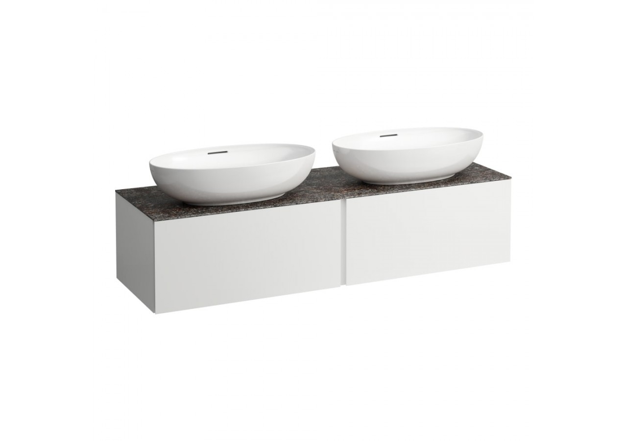 Meuble sous vasque 1600 2 tiroirs découpe gauche et droite Alessi Blanc mat 1600 x 500 x 370 mm - H4323570972601 - Laufen