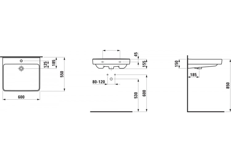 Lavabo PMR 'liberty' Liberty Blanc LCC Active 600 x 550 x 155 mm - H811950A001561 - Laufen 2