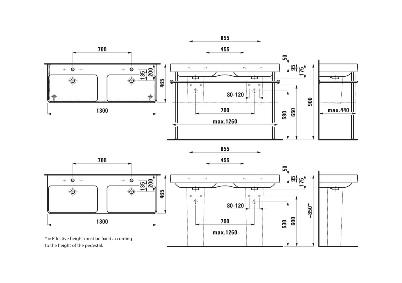 Lavabo mural double ou à poser sur meuble Laufen pro s Blanc LCC Active 1300 x 465 x 175 mm - H814968A001081 - Laufen