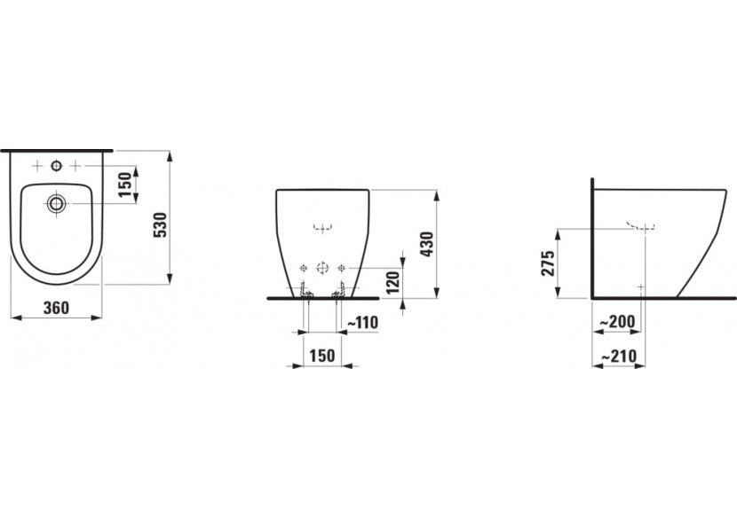 Bidet au sol Laufen pro Blanc LCC Active 530 x 360 x 430 mm - H832952A003021 - Laufen
