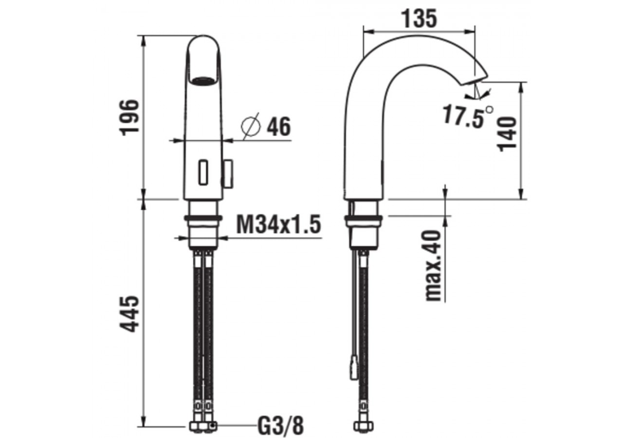 Mitigeur de lavabo électronique avec capteur infrarouge bec Curve - HF707153462060 - Laufen