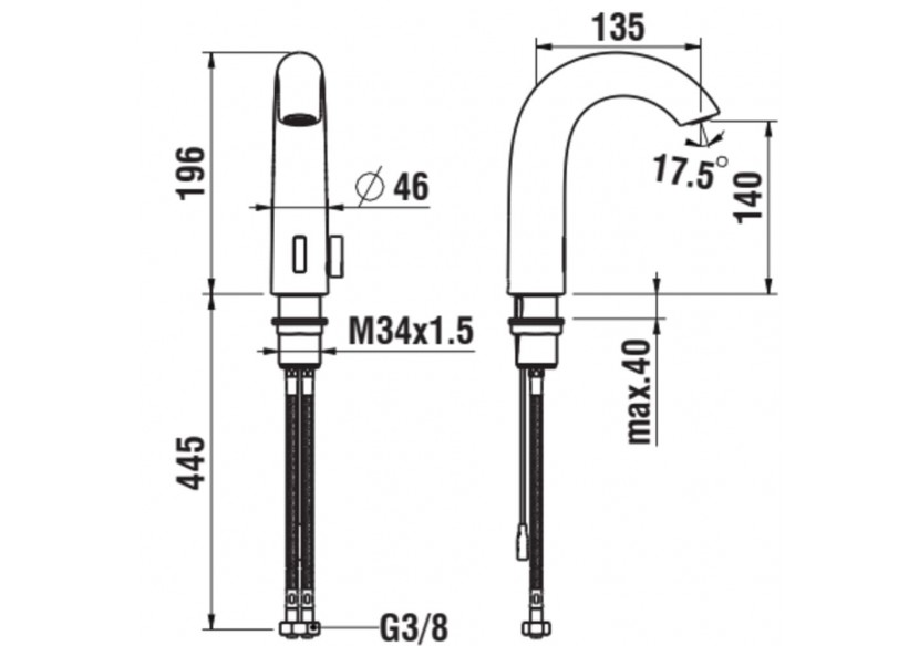 Mitigeur de lavabo électronique avec capteur infrarouge bec Curve - HF707153462060 - Laufen