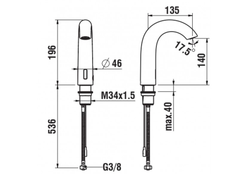 Robinet de lavabo électronique avec capteur infrarouge bec Curve - HF707154428060 - Laufen