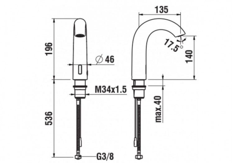 Robinet de lavabo électronique avec capteur infrarouge bec Curve - HF707154462060 - Laufen 2