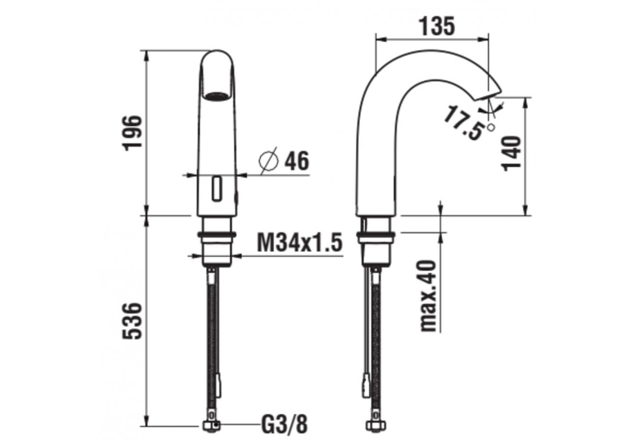 Robinet de lavabo électronique avec capteur infrarouge bec Curve - HF707154462060 - Laufen
