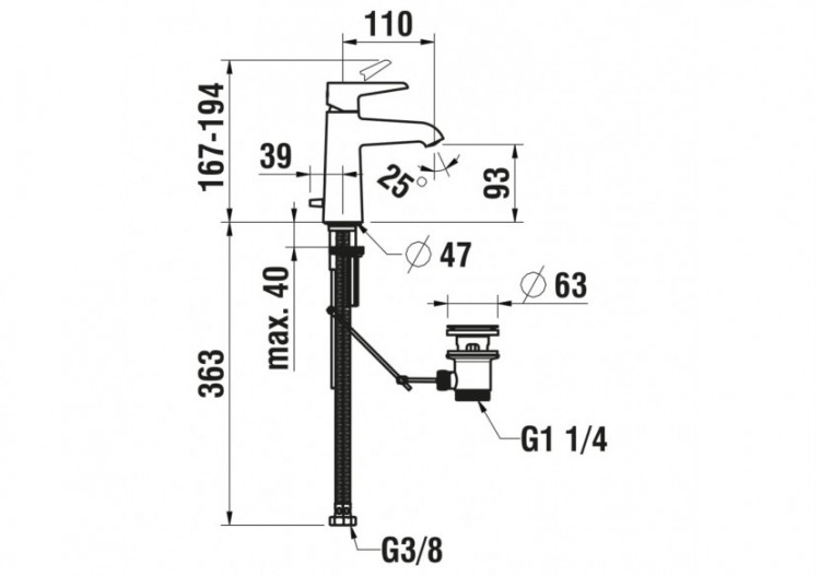 Mitigeur de lavabo cartouche Eco+ bec fixe avec vidage Pure - HF901701423000 - Laufen 2
