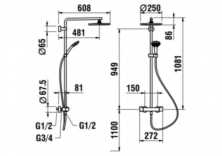 Colonne de douche thermostatique Twin - HF905452100625 - Laufen 2
