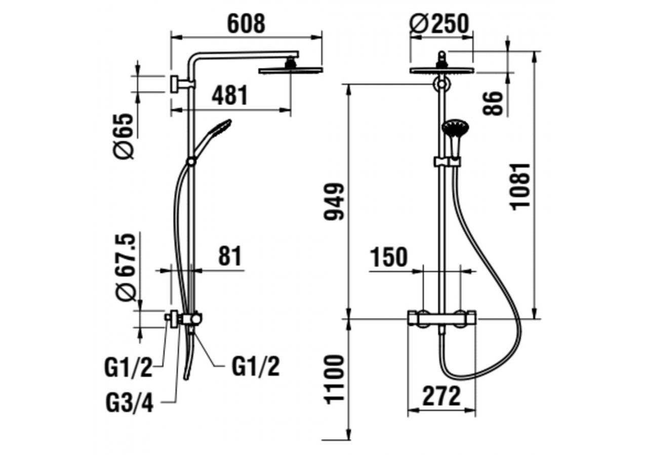 Colonne de douche thermostatique Twin - HF905452100625 - Laufen