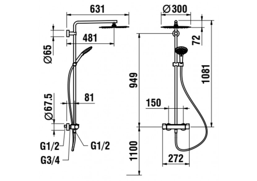 Colonne de douche thermostatique Twin - HF905452423630 - Laufen