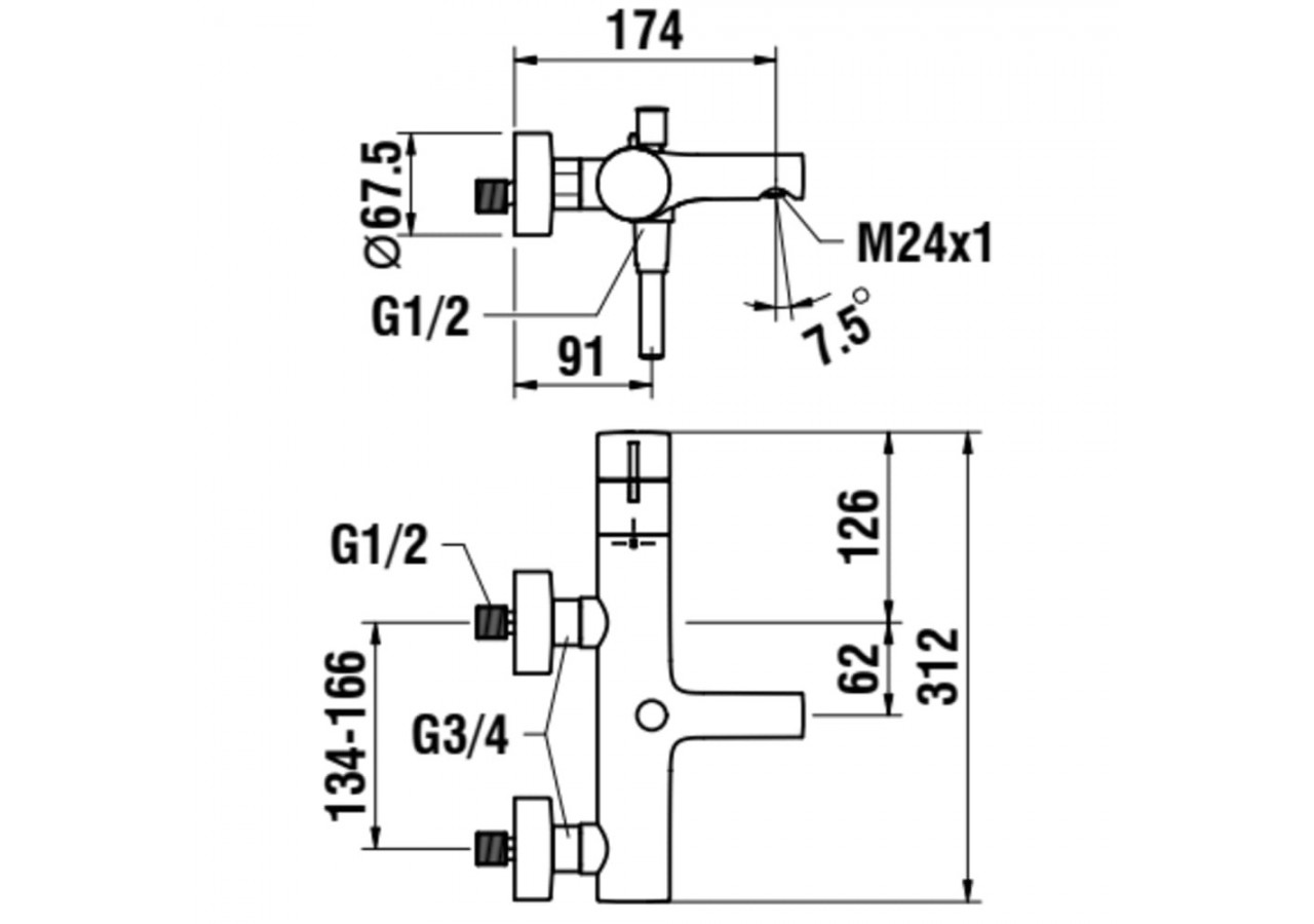 Mitigeur bain-douche thermostatique mural Twin - HF905461100600 - Laufen