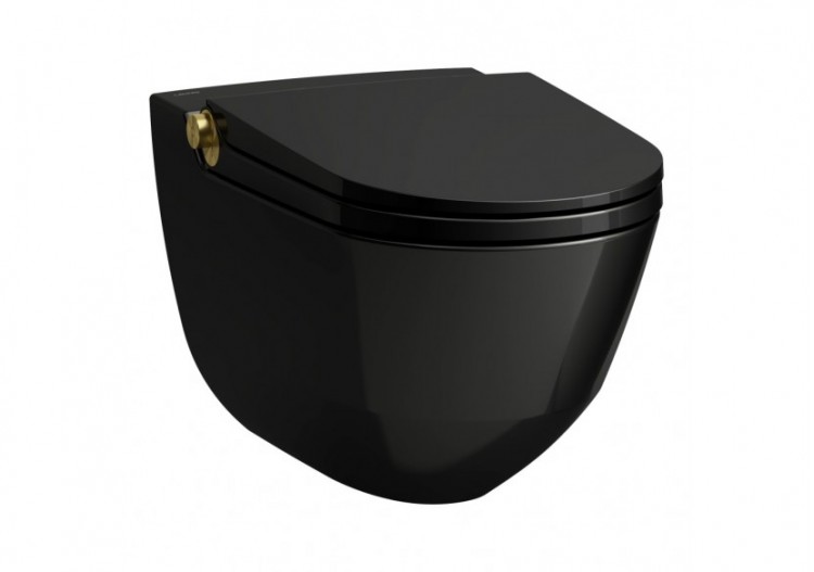 WC lavant suspendu sans bride Riva Noir brillant et or poli 600 x 395 x 405 mm - H8206910220001 - Laufen