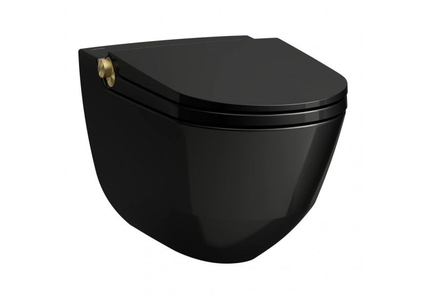 WC lavant suspendu sans bride Riva Noir brillant et or pâle mat 600 x 395 x 405 mm - H8206910230001 - Laufen