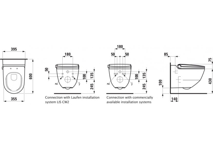 WC lavant suspendu sans bride Riva Noir mat et or rose poli 600 x 395 x 405 mm - H8206917190001 - Laufen