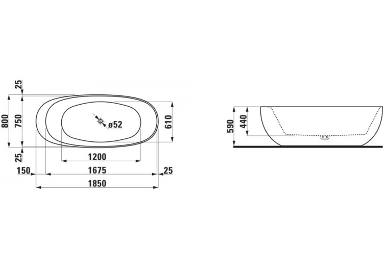 Baignoire indépendante Alessi Exterieur caffè mat/interieur blanc mat 1850 x 800 x 590 mm - H2209721660001 - Laufen 2