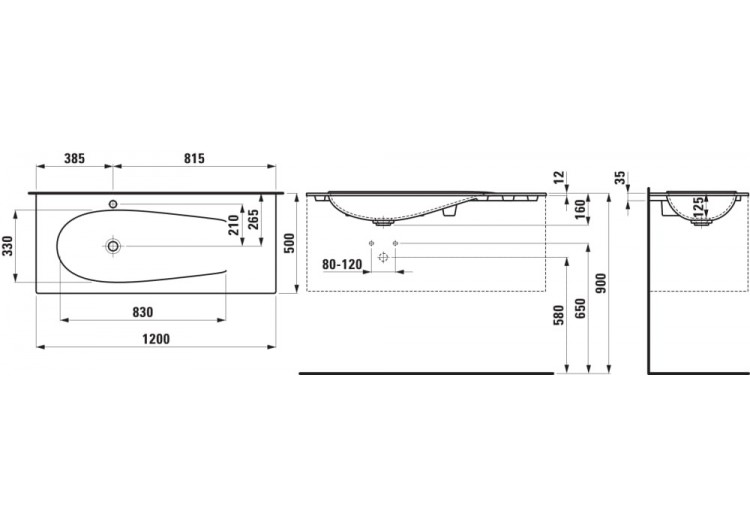 Lavabo à poser sur meuble Alessi Caffè mat 1200 x 500 x 15 mm - H8179791881091 - Laufen 2
