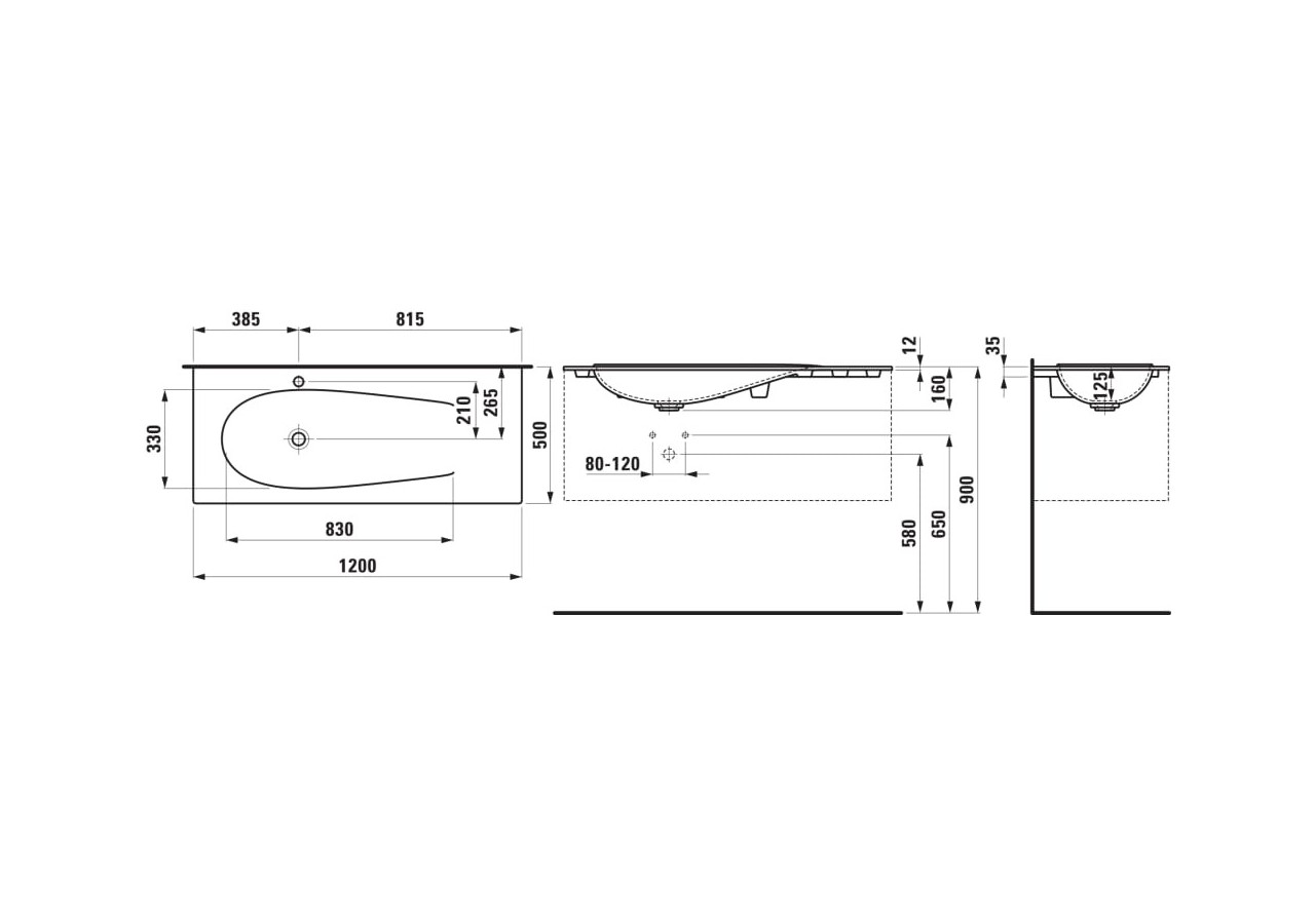 Lavabo à poser sur meuble Alessi Caffè mat 1200 x 500 x 15 mm - H8179791881111 - Laufen