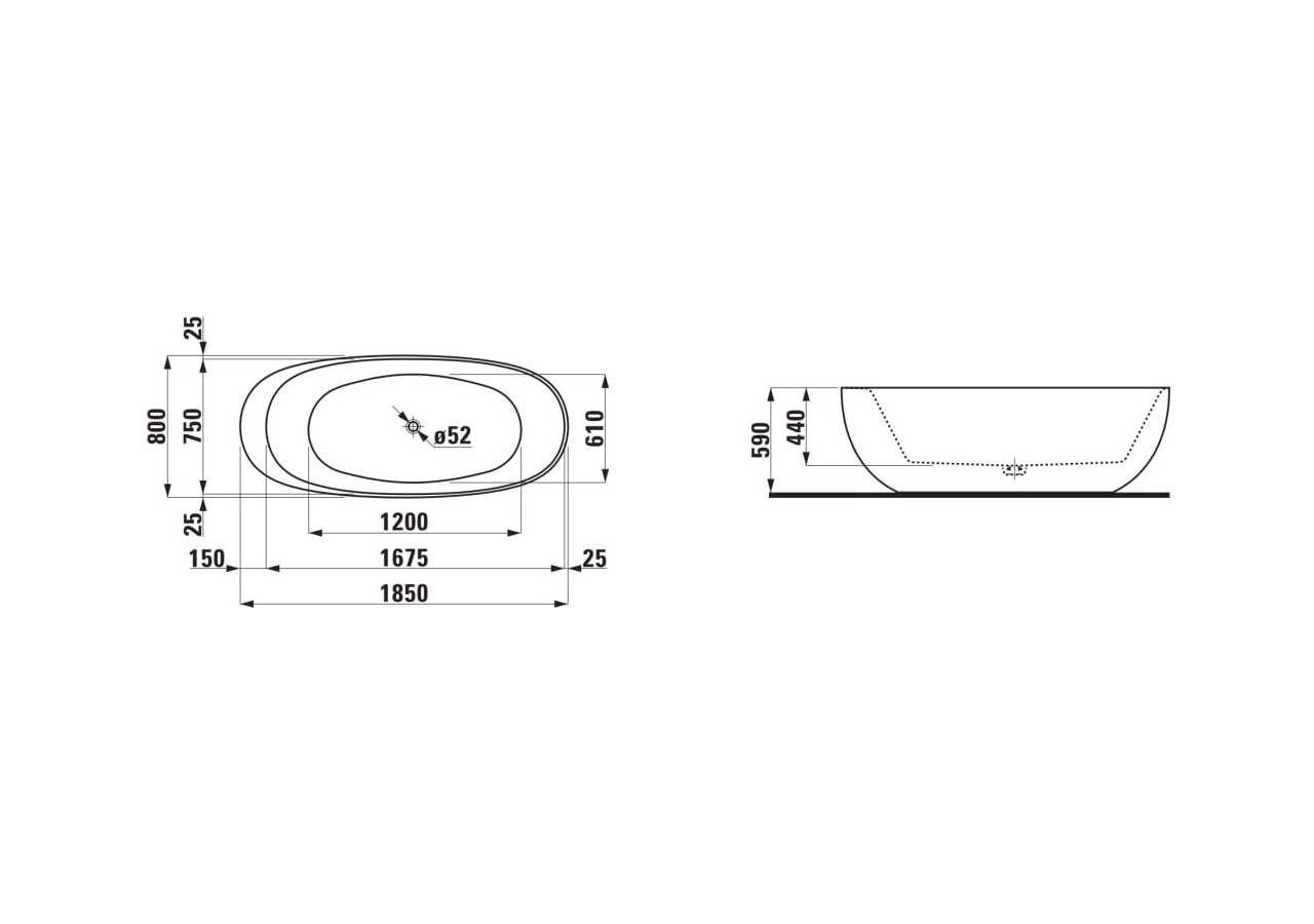 Baignoire indépendante Alessi one Exterieur noir mat/interieur blanc mat 1850 x 800 x 590 mm - H2209720650001 - Laufen