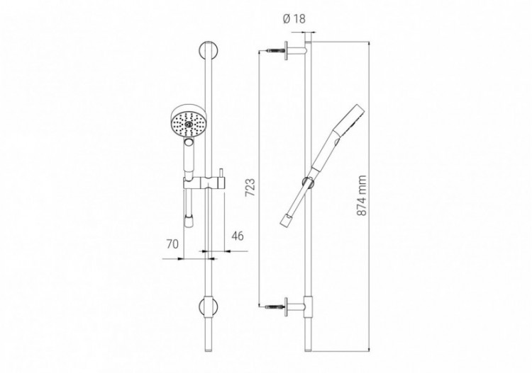 Kit de douche Techno 18 fixation libre chrome - A716.TL.67W.05N - Nikles 2