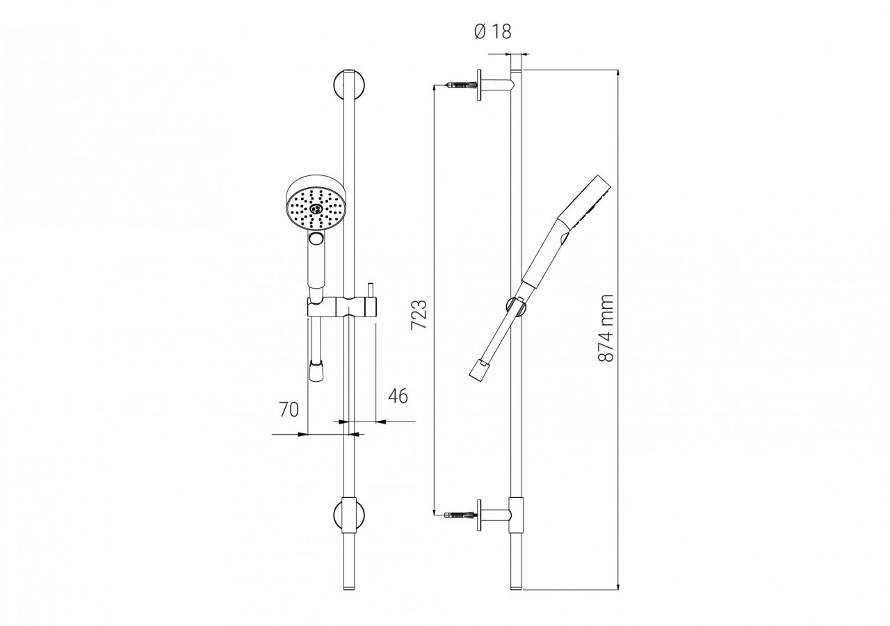 Kit de douche Techno 18 fixation libre noir mat - A716.TL.67W.07N - Nikles